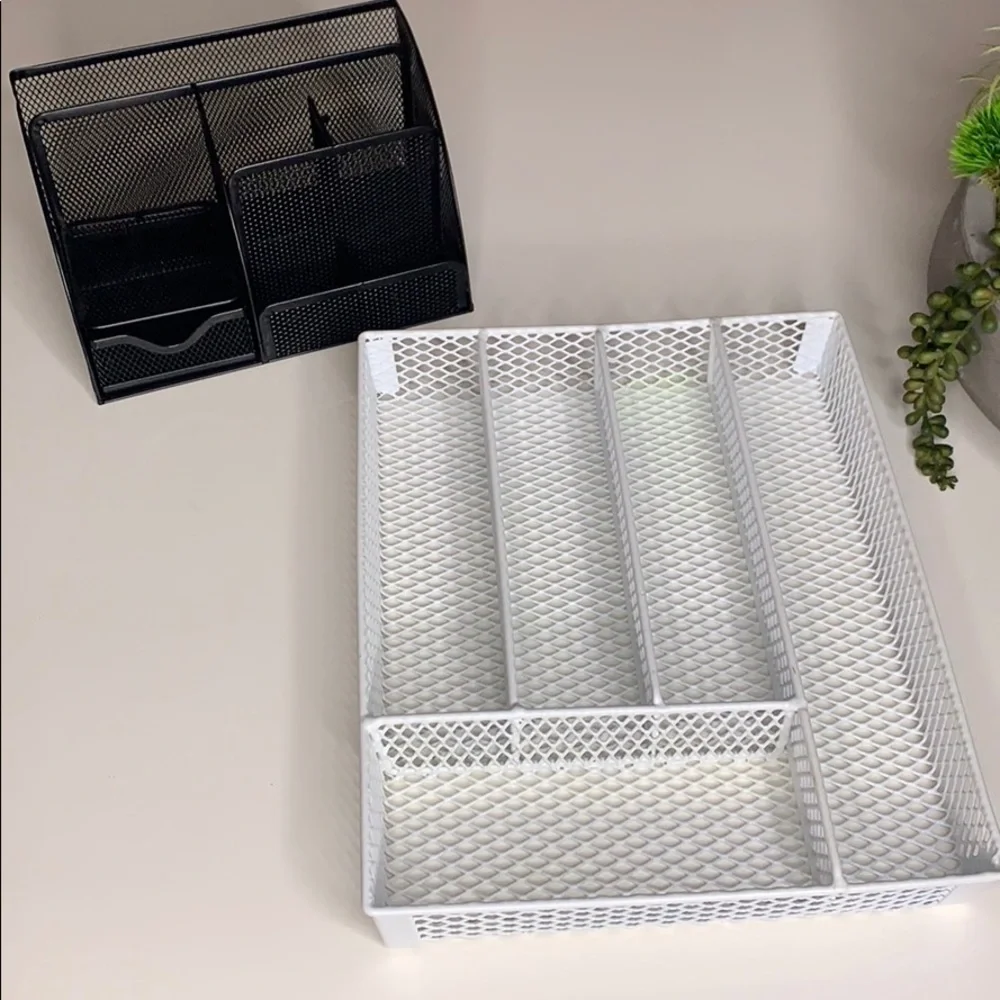 2 Home Office Desk Organization Trays Black White supplies